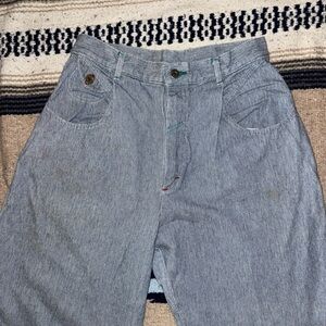 Vintage 80s Lee blue & white micro checkered gingham pleated front pants w28”